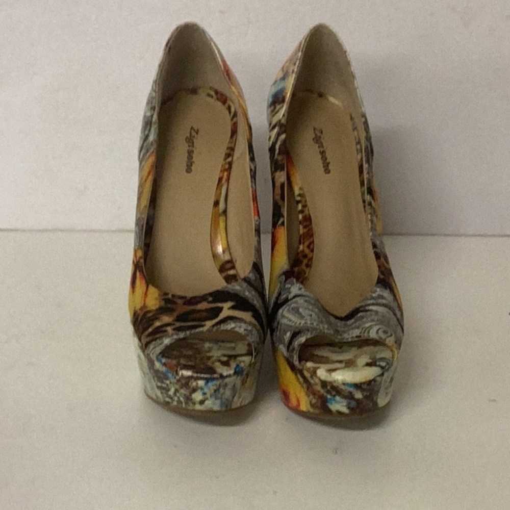 Zigi soho floral animal print open toe wedge heels